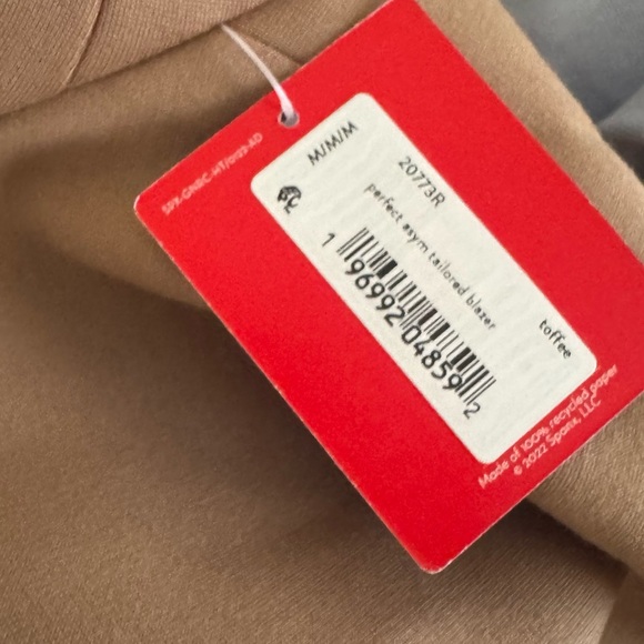 SPANX The Perfect Asymmetrical Tailored Blazer Ponte Toffee Tan Khaki Medium NWT - Picture 9 of 10